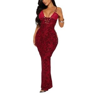NWT Fashion Nova Up Next Velvet Mesh Side Cut Out Maxi Dress MEDIUM
